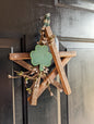 Rustic Wooden Star Door Hanger, St. Patrick’s Day Farmhouse Decor with Shamrock Accent