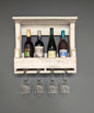 Wooden Wall Mount 4 Bottle Wine Rack - Amish Made Wine Storage & Wine Glass Hanger