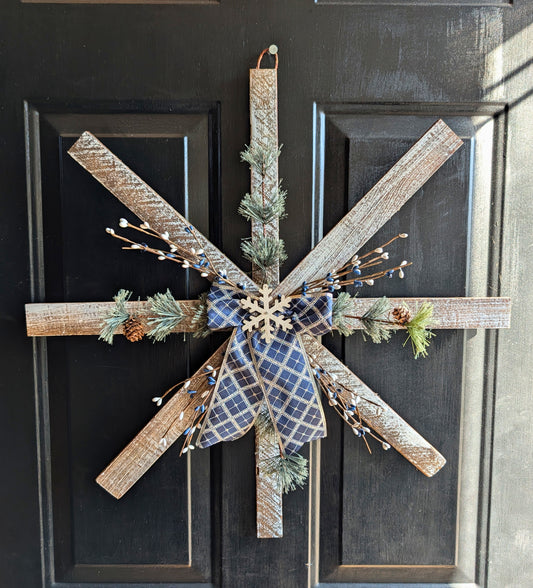 Handmade Wooden Snowflake with Greenery & Berries – Rustic Farmhouse Wall Decor, Amish made