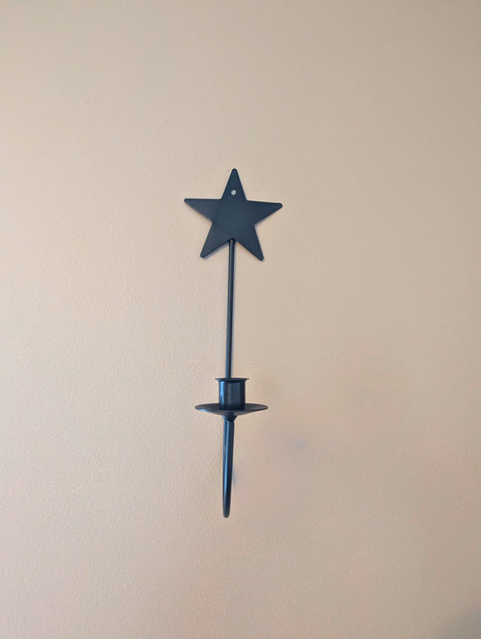 Star themed wall sconce - taper candle - wrought iron - amish made
