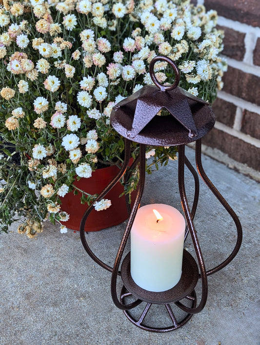 Wrought Iron Lantern Candle Holder, Fits Pillar, 3-Wick, or Jar Candle – Rustic Farmhouse Home Decor, Powder Coated for Outdoors- Amish made