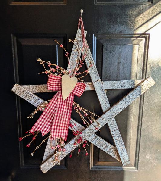 Handmade Wooden Star – Rustic Valentine's Day Farmhouse Decor, 24"