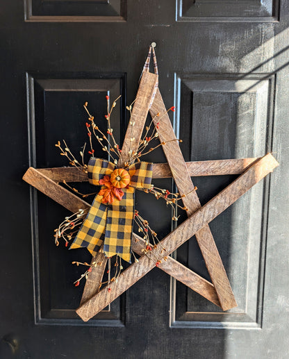 Amish Made Wooden Fall Star | Rustic Farmhouse Door Decor