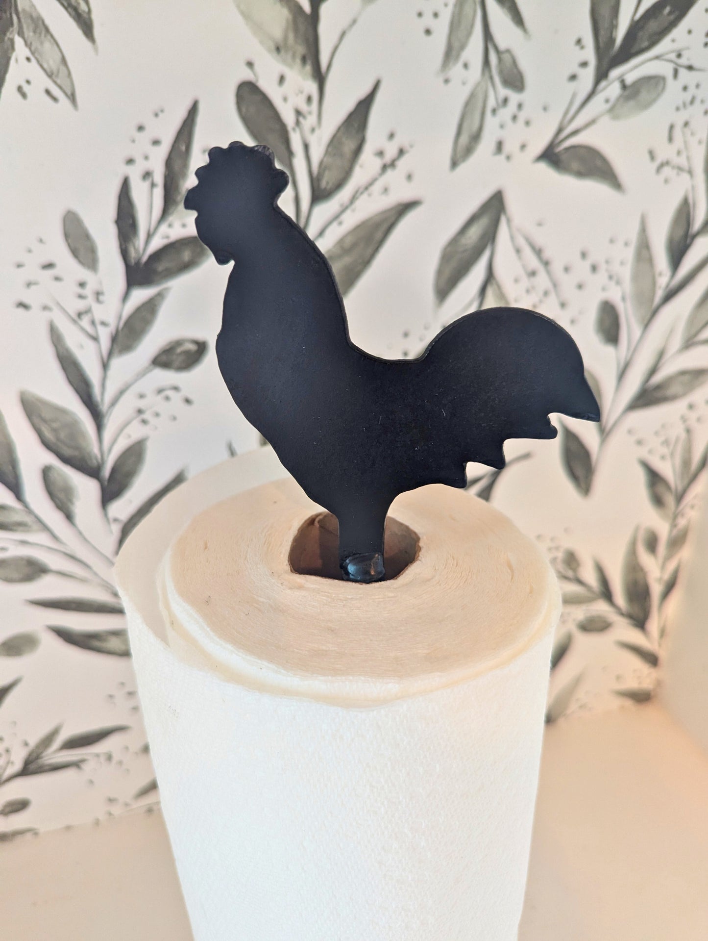 Rooster Paper Towel Holder - Wrought Iron - 16" high - Amish made