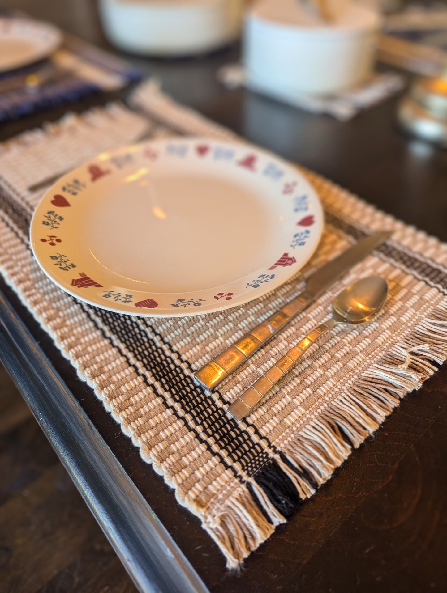 100% Cotton Placemats | Hand-Woven Tassel Edged Table Mats | Amish Made Rectangle 12x18 | Multi-Colored Natural Fiber Kitchen Decor