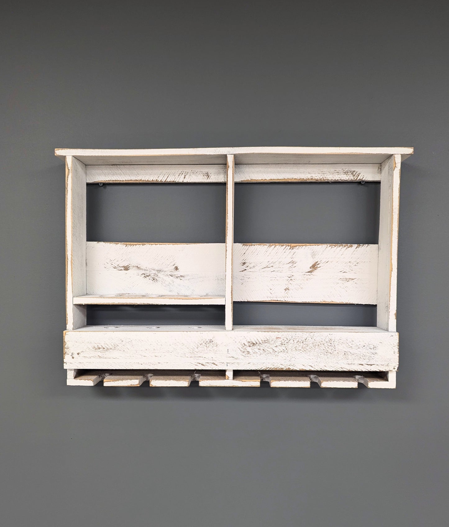 Amish Made 6 Bottle Wine Rack - Wall Mount Wine Storage & Glass Hanger - Wooden Pallet Bar Decor - Kitchen Organization