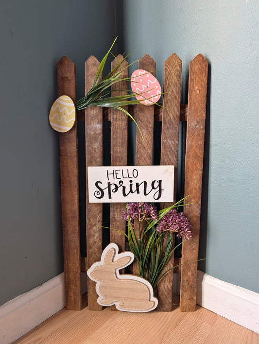 Amish made "Hello Spring" Wooden Fence Sign | Rustic Farmhouse Decor | Home Accent