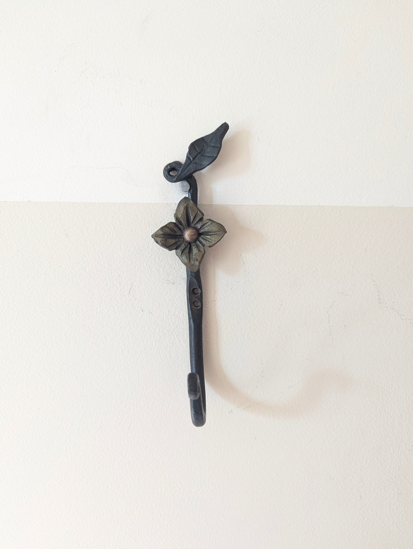 Forged Steel Key/Towel Hook- Small/Large Flower Leaf Design, Handmade w/ Twisted Accent- Blacksmith Created Kitchen, Entryway, Bathroom Dec.