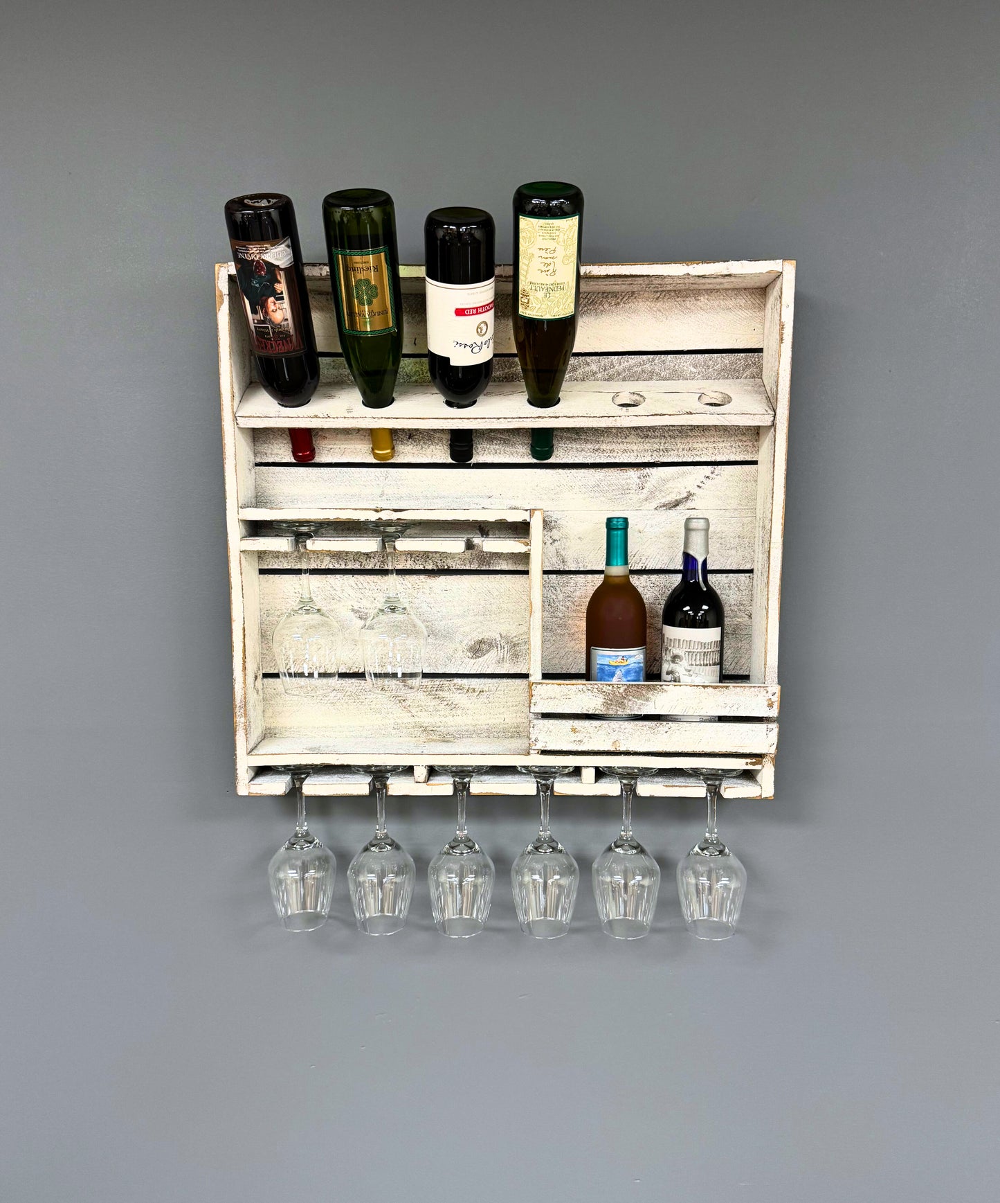 Wooden Wine Rack- 9 Bottle Wine Bar with 9 Glass Holder- Amish Made
