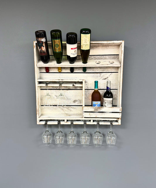 Wooden Wine Rack- 9 Bottle Wine Bar with 9 Glass Holder- Amish Made
