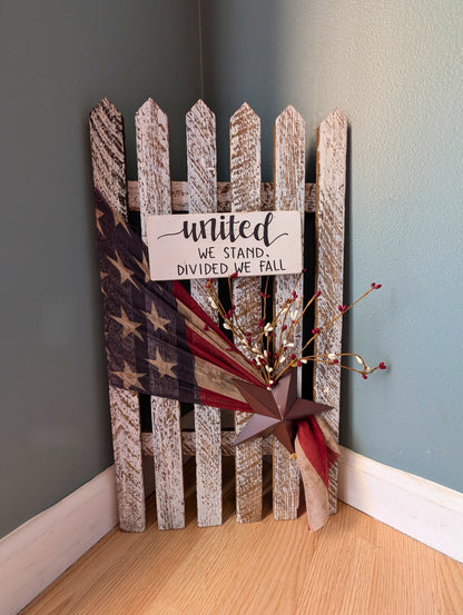 Amish made Patriotic Wooden Fence Sign | Rustic Farmhouse Decor | Summer Home Accent