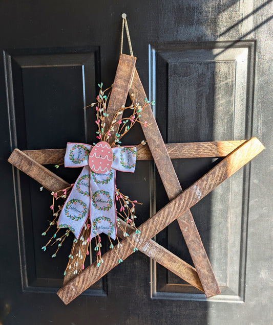 Rustic Wooden Star Door Hanger, Spring & Easter Farmhouse Decor