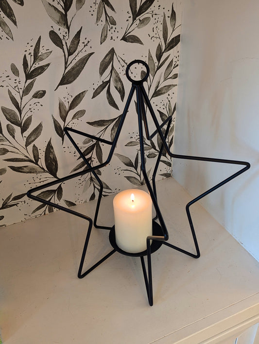 Wrought Iron Star Pillar Candle Stand Holder, Large and Medium- Amish made