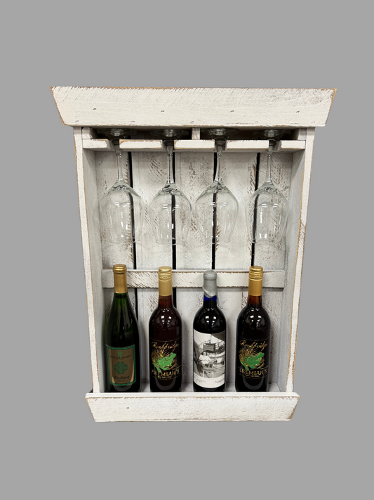 Wall Mount 5 Bottle Wine Rack - Amish Made Wine Storage with Glass Hanger