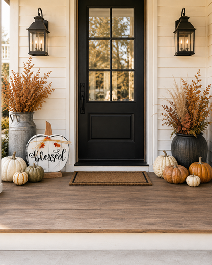 Amish Made "Blessed" Pumpkin Porch Sitter and Yard Stake | Handmade Wooden Garden Decor | Rustic Fall Decor