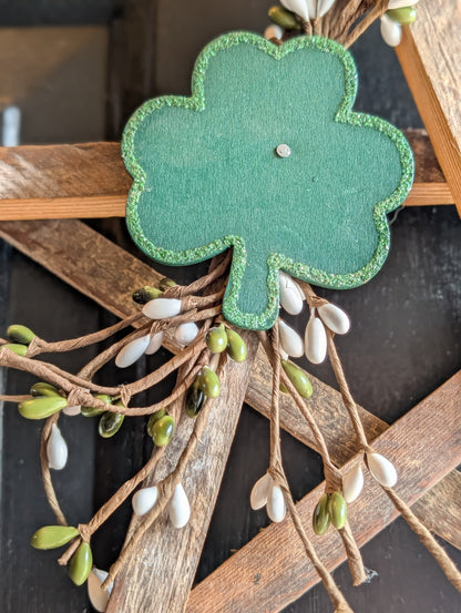 Rustic Wooden Star Door Hanger, St. Patrick’s Day Farmhouse Decor with Shamrock Accent