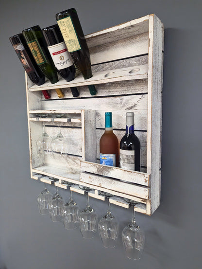 Wooden Wine Rack- 9 Bottle Wine Bar with 9 Glass Holder- Amish Made
