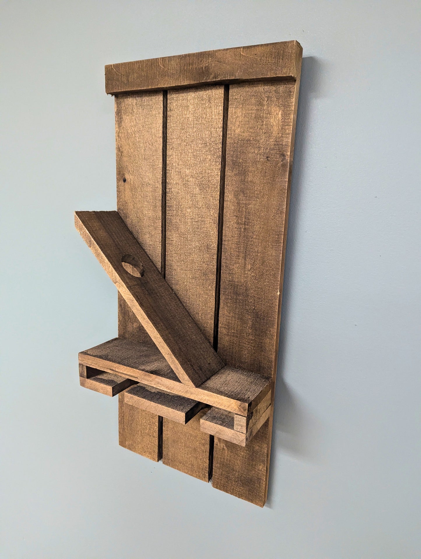 Wall Mount Wooden Wine Rack - Amish Made 1 Bottle Holder with Glass Hanger