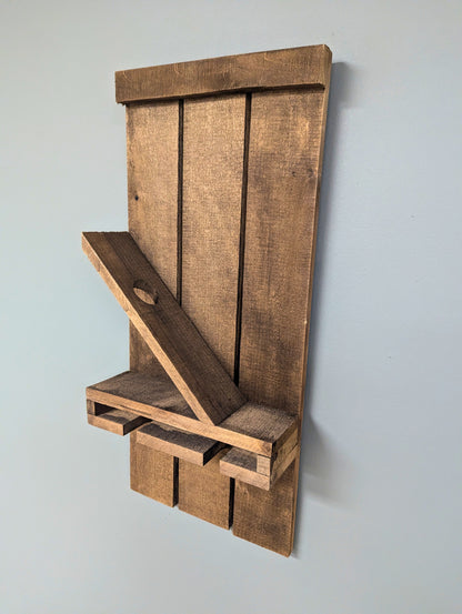 Wall Mount Wooden Wine Rack - Amish Made 1 Bottle Holder with Glass Hanger