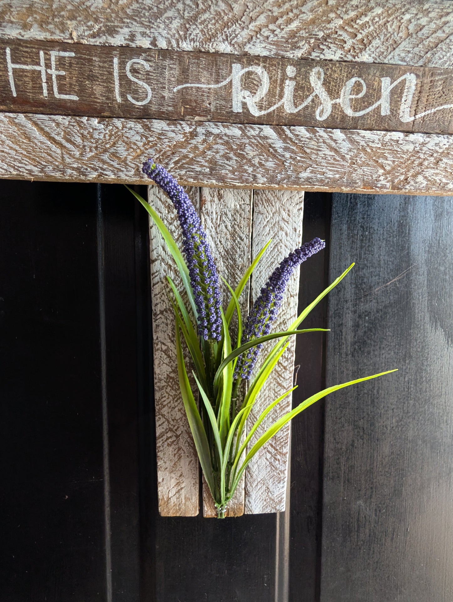 Amish Made Wooden "He is risen" Cross Decor | Wood Lathe Cross | Rustic Farmhouse Christian Home Decor | White or Natural Wood