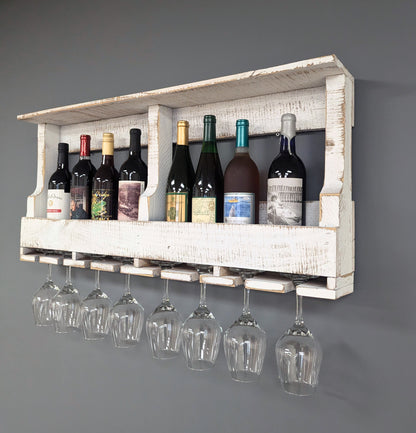 Wall Mounted Wooden 10 Bottle Wine Rack & Glass Hanger - Amish Made