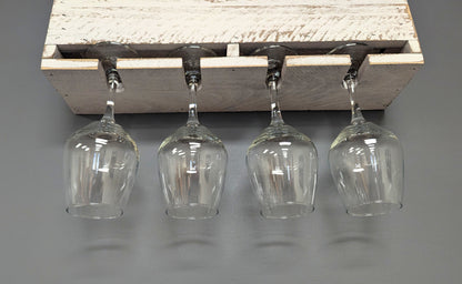 Wooden Wall Mount 4 Bottle Wine Rack - Amish Made Wine Storage & Wine Glass Hanger