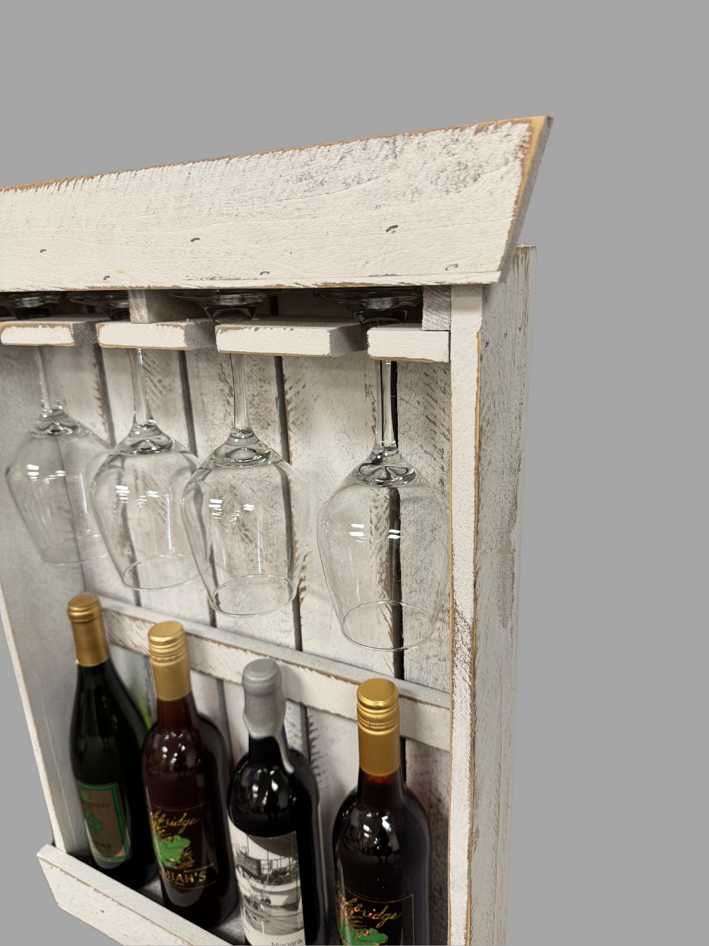 Wall Mount 5 Bottle Wine Rack - Amish Made Wine Storage with Glass Hanger