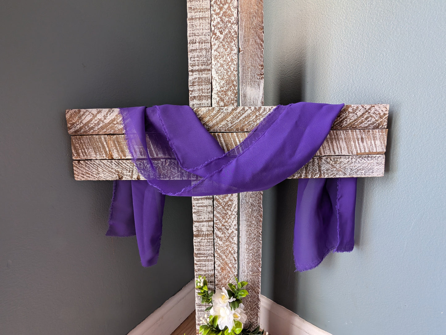 Amish Made Wooden Cross Decor | Wood Lathe Cross with Base | Rustic Farmhouse Christian Home Decor | Small or Large | White or Natural Wood