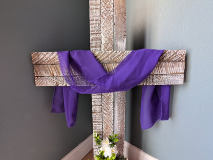 Amish Made Wooden Cross Decor | Wood Lathe Cross with Base | Rustic Farmhouse Christian Home Decor | Small or Large | White or Natural Wood
