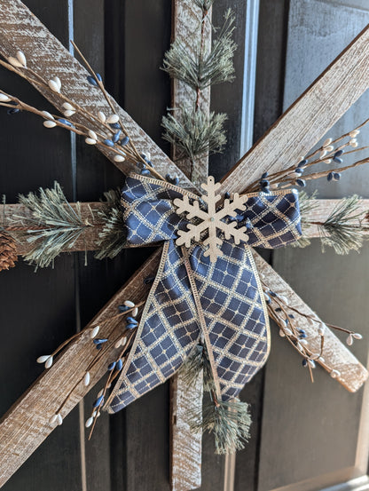 Handmade Wooden Snowflake with Greenery & Berries – Rustic Farmhouse Wall Decor, Amish made