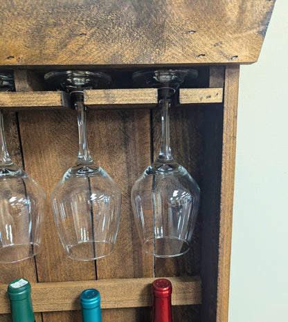 Wall Mount 5 Bottle Wine Rack - Amish Made Wine Storage with Glass Hanger
