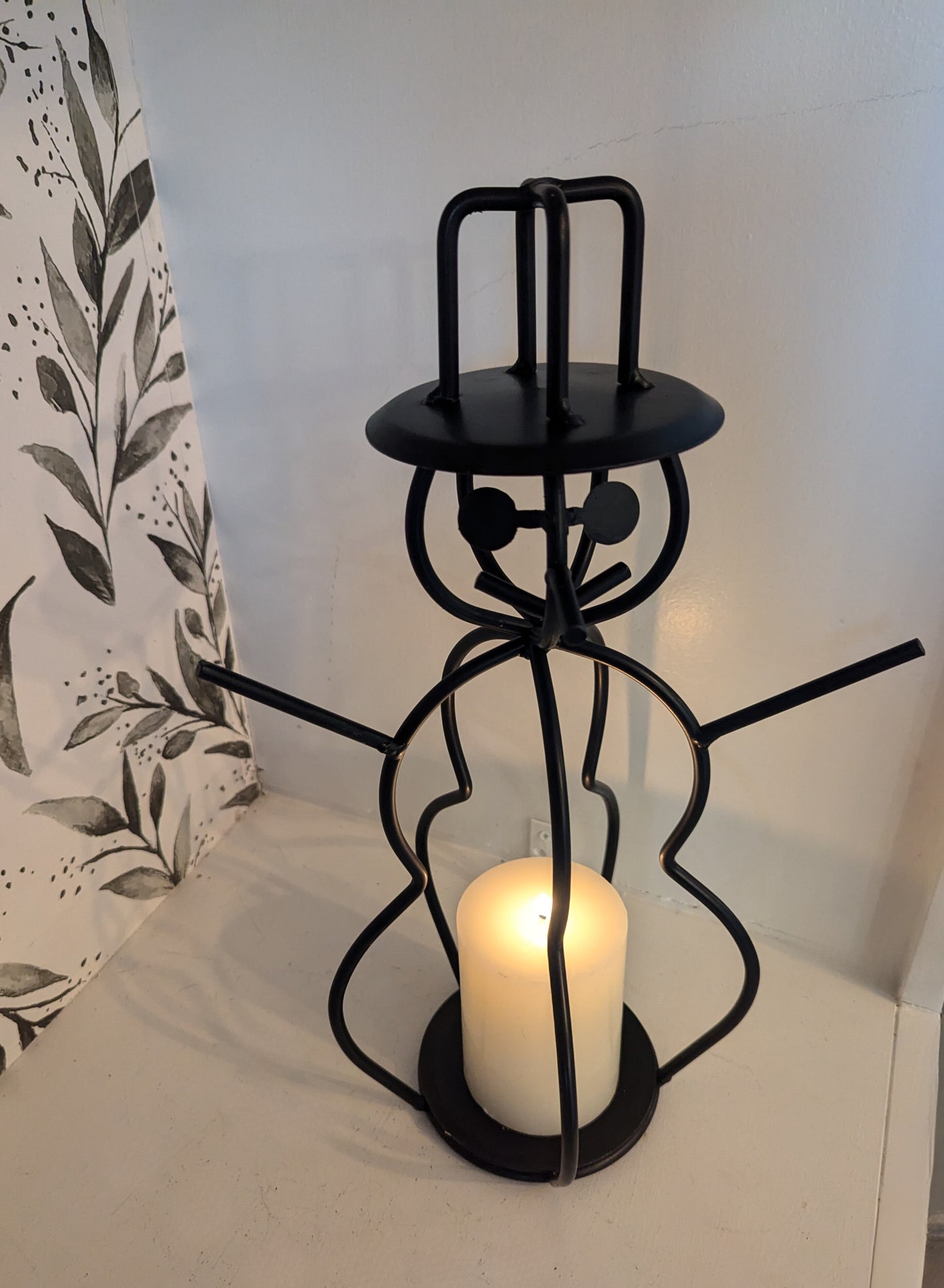 Snowman candle holder - jar candle - wrought iron - amish made