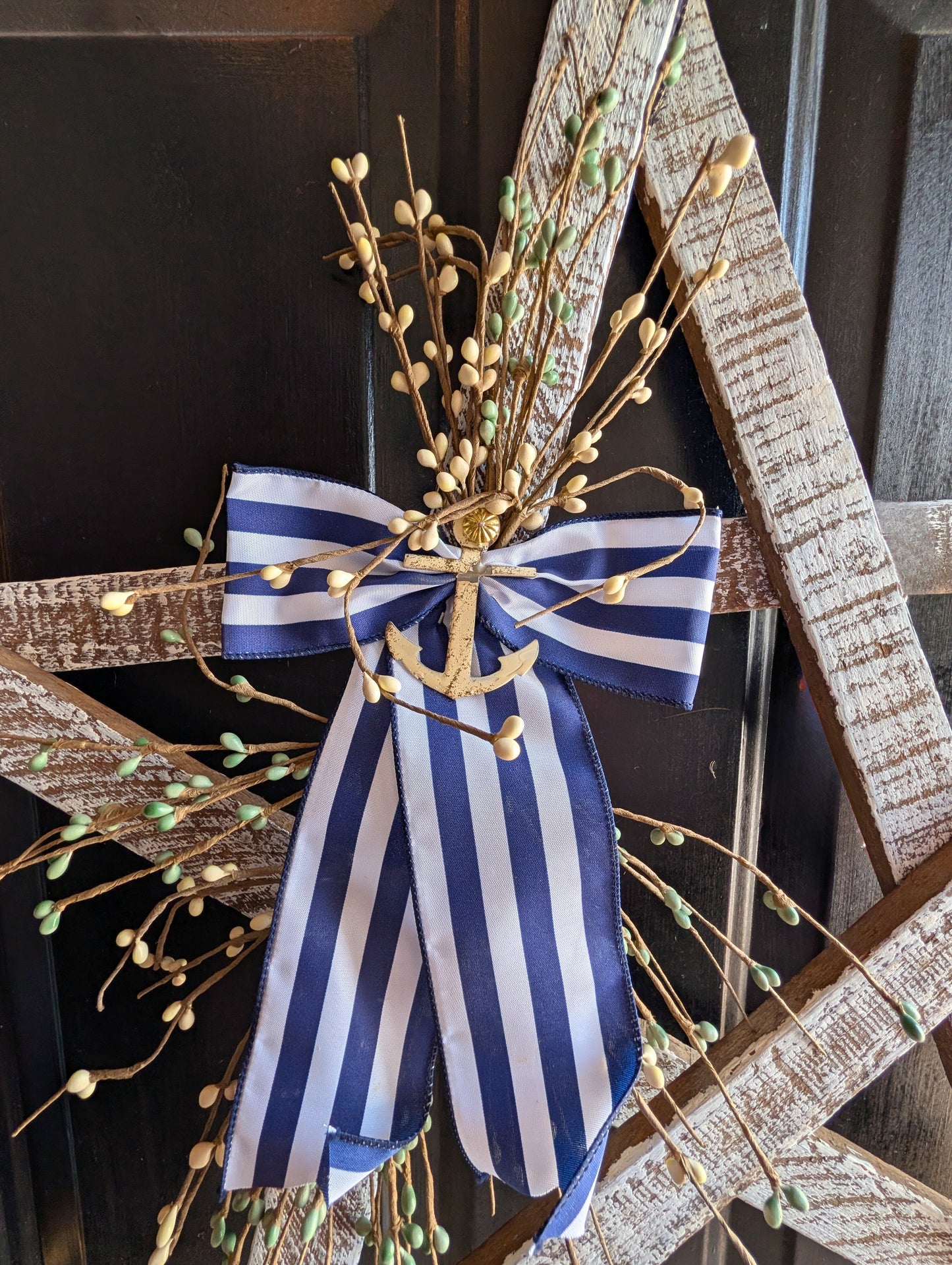Rustic Wooden Star w/ Anchor & bow – Whitewashed or Plain, Amish Made Nautical summer Wall Hanging, Farmhouse Decoration