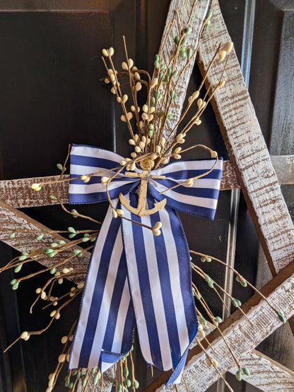 Rustic Wooden Star w/ Anchor & bow – Whitewashed or Plain, Amish Made Nautical summer Wall Hanging, Farmhouse Decoration