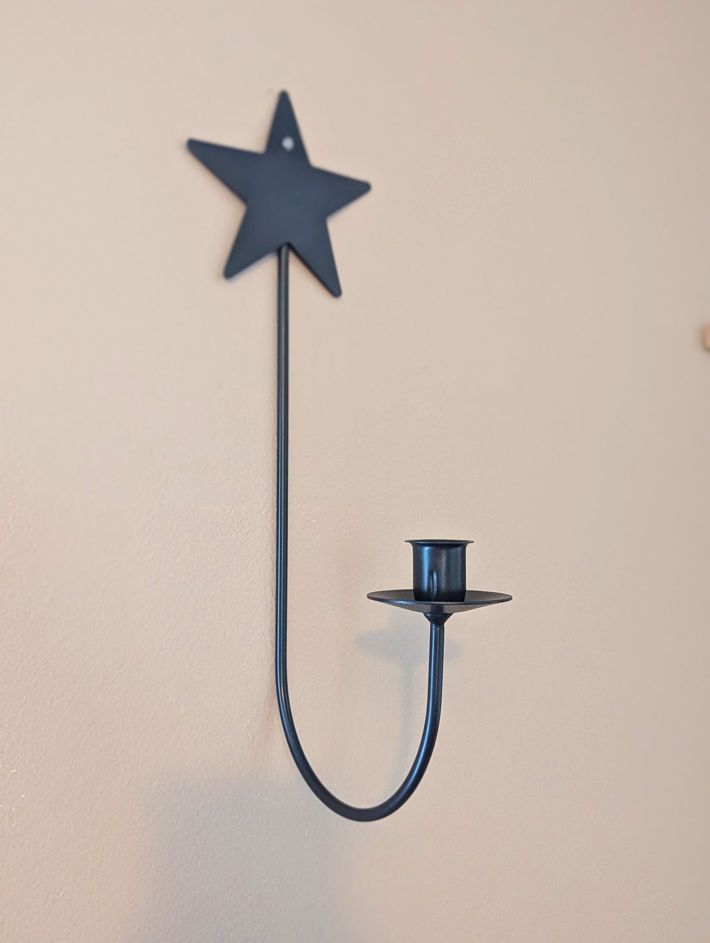 Star themed wall sconce - taper candle - wrought iron - amish made