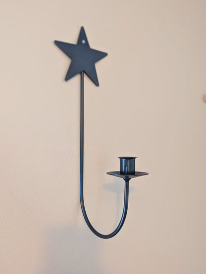Star themed wall sconce - taper candle - wrought iron - amish made