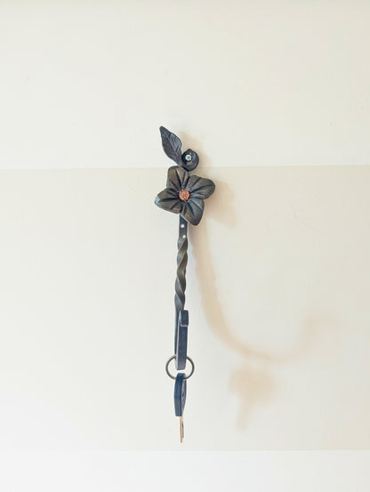 Forged Steel Key/Towel Hook- Small/Large Flower Leaf Design, Handmade w/ Twisted Accent- Blacksmith Created Kitchen, Entryway, Bathroom Dec.