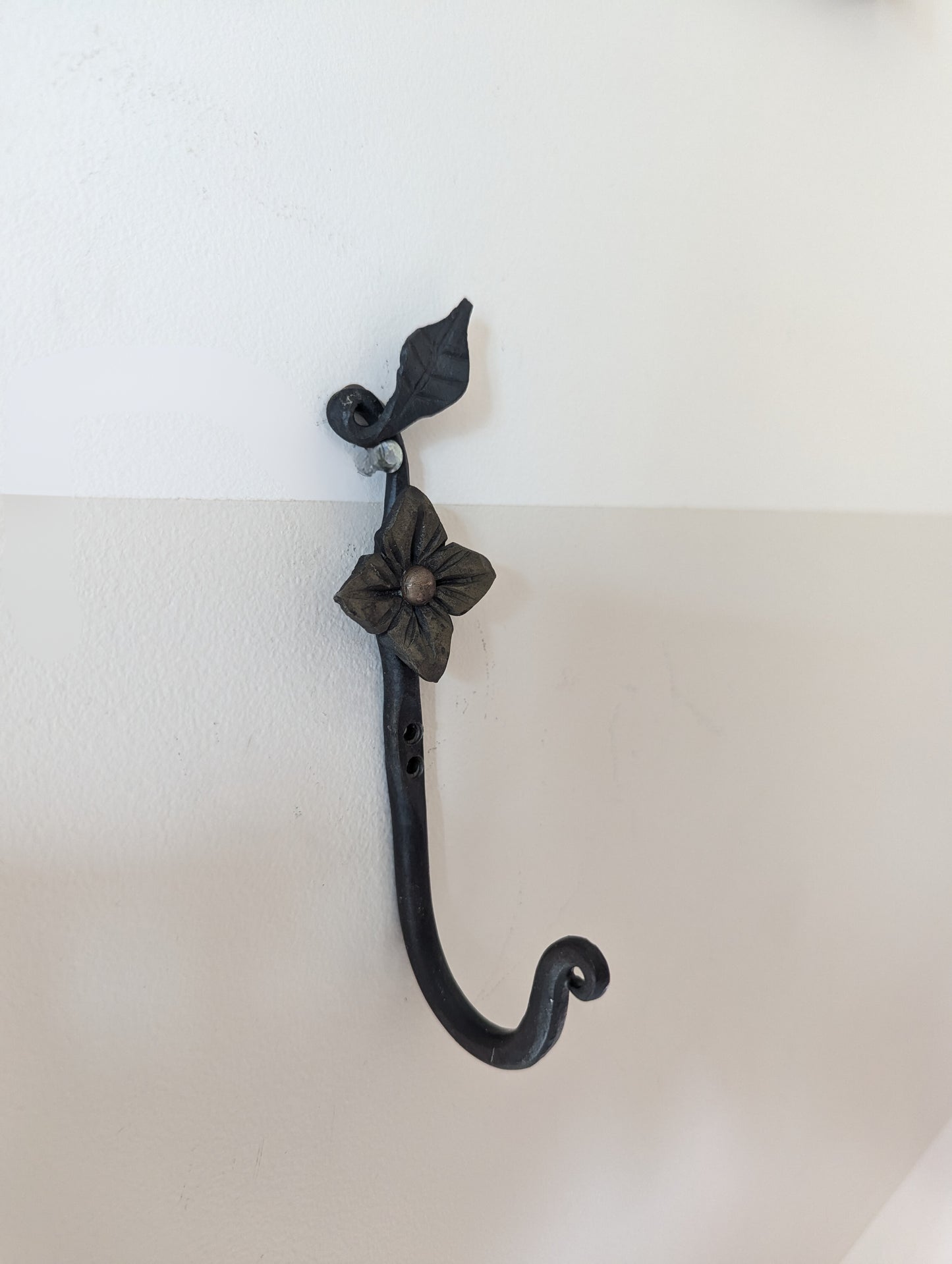 Forged Steel Key/Towel Hook- Small/Large Flower Leaf Design, Handmade w/ Twisted Accent- Blacksmith Created Kitchen, Entryway, Bathroom Dec.