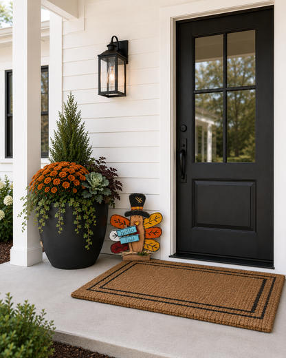 Amish Made Hello Fall Turkey Porch Sitter and Yard Stake | Handmade Wooden Garden Decor | Rustic Fall Decor