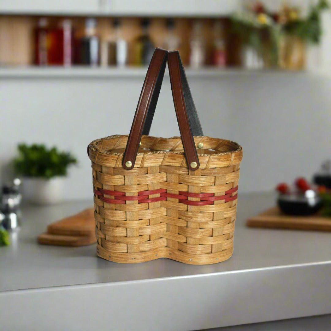 Woven Wine Basket Double Holder- Amish Made