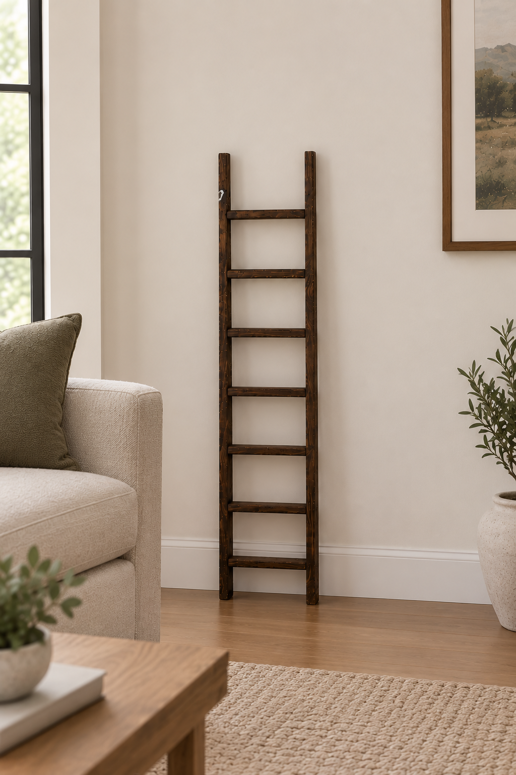 Amish Made 4 Ft Blanket Ladder, Farmhouse Blanket Holder, Decorative Wood Ladder, Handmade Home Decor