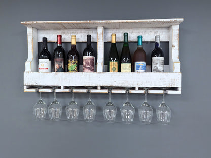 Wall Mounted Wooden 10 Bottle Wine Rack & Glass Hanger - Amish Made