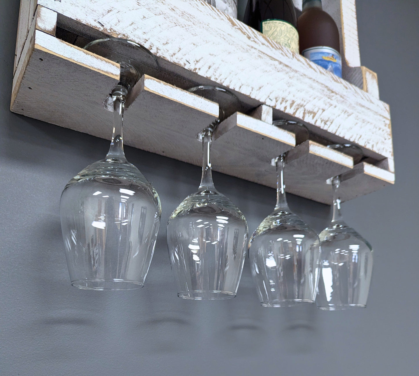 Wooden Wall Mount 4 Bottle Wine Rack - Amish Made Wine Storage & Wine Glass Hanger