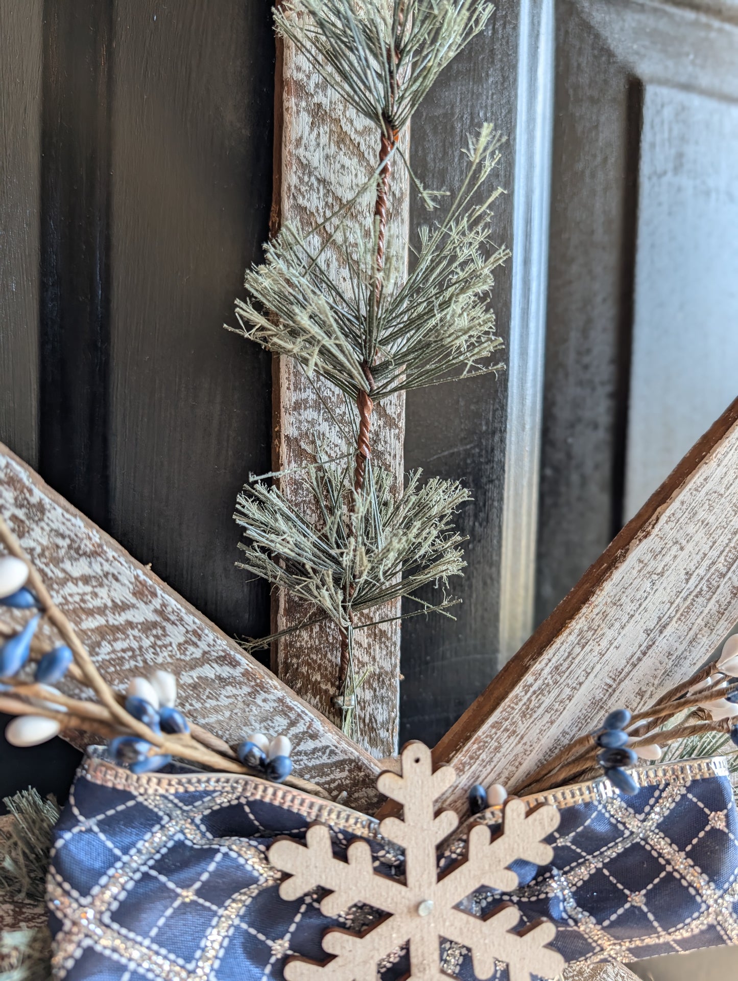 Handmade Wooden Snowflake with Greenery & Berries – Rustic Farmhouse Wall Decor, Amish made