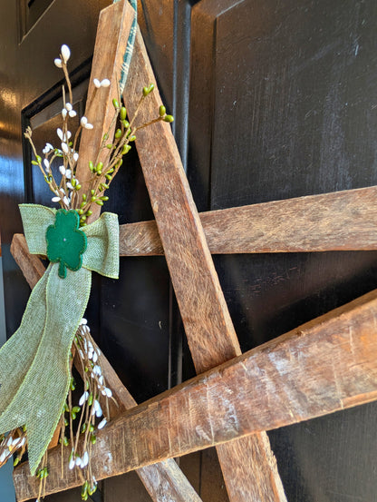 Rustic Wooden Star Door Hanger, St. Patrick’s Day Farmhouse Decor with Shamrock Accent