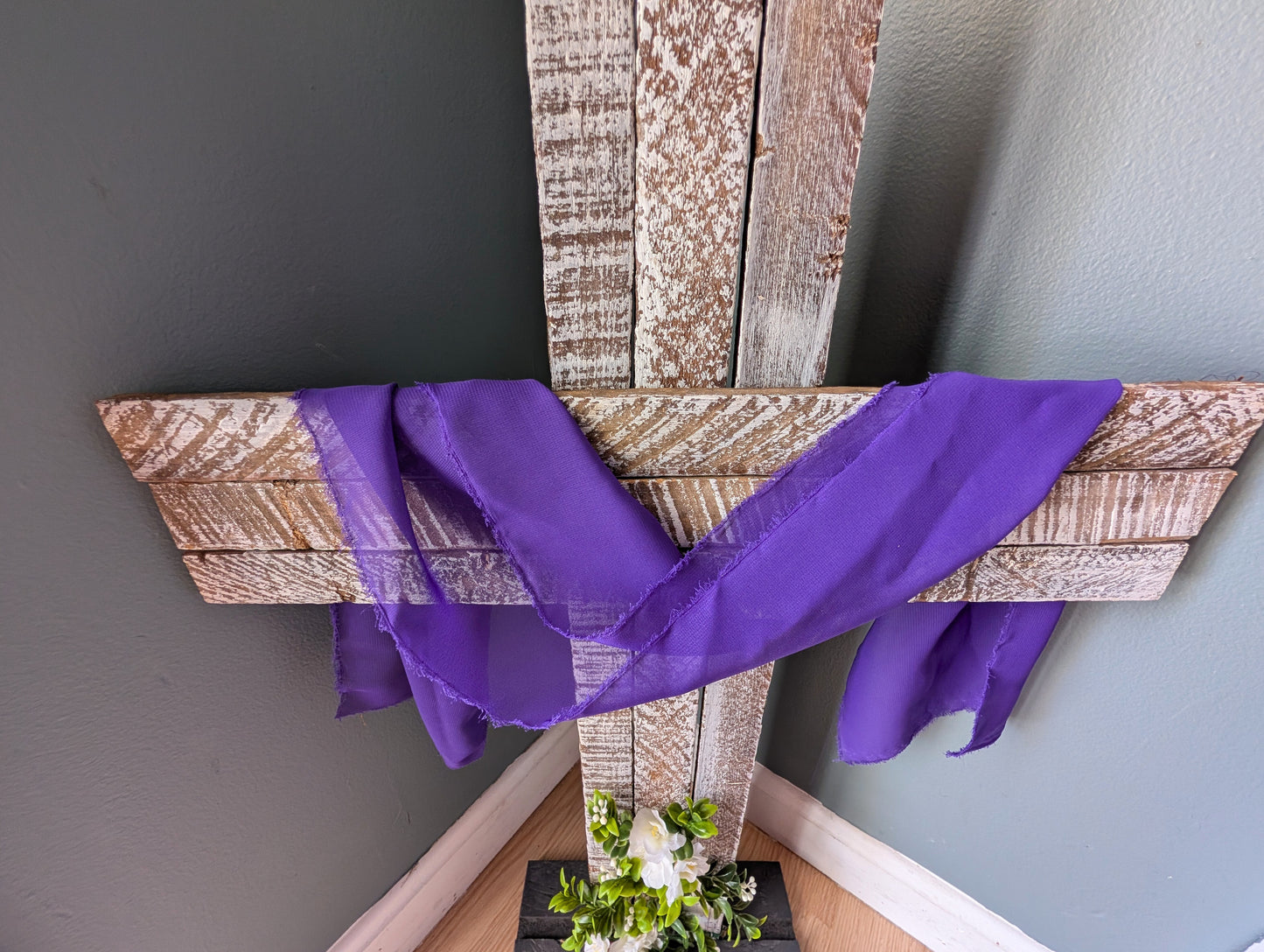 Amish Made Wooden Cross Decor | Wood Lathe Cross with Base | Rustic Farmhouse Christian Home Decor | Small or Large | White or Natural Wood
