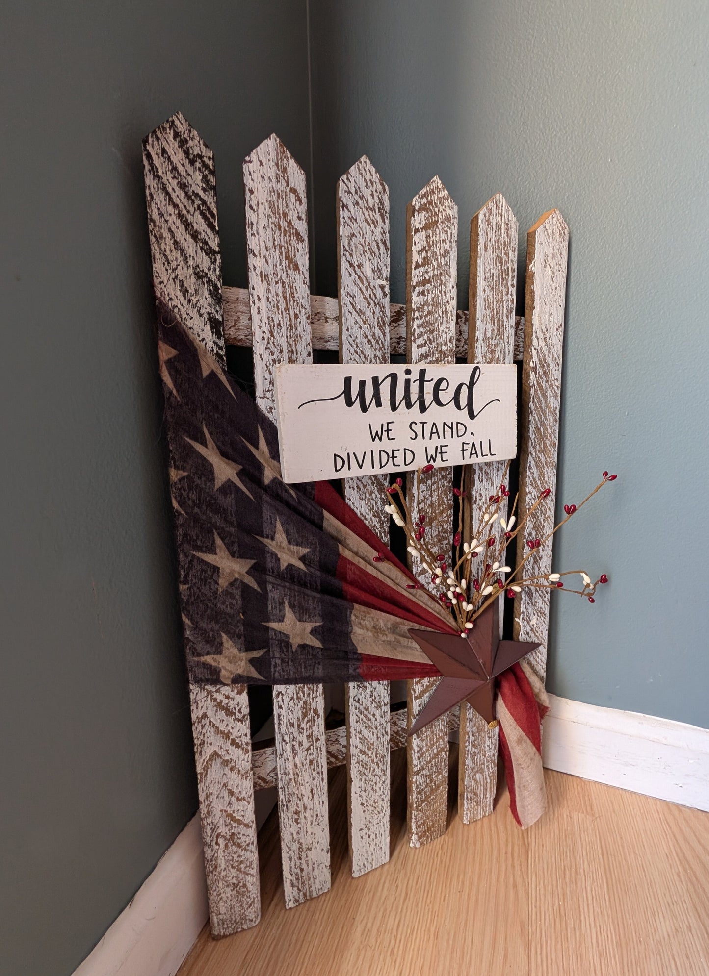 Amish made Patriotic Wooden Fence Sign | Rustic Farmhouse Decor | Summer Home Accent