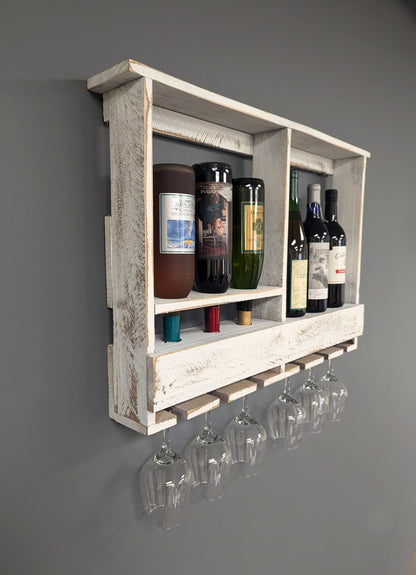 Amish Made 6 Bottle Wine Rack - Wall Mount Wine Storage & Glass Hanger - Wooden Pallet Bar Decor - Kitchen Organization