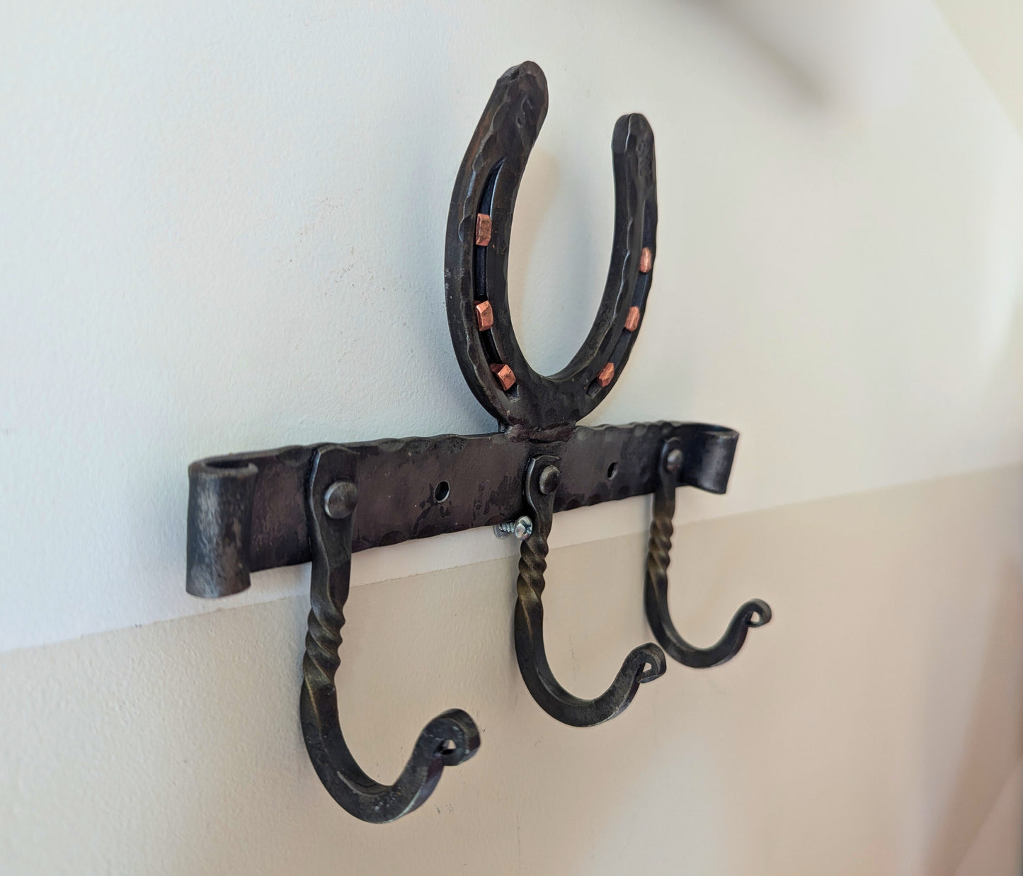 Hand-Forged Amish Blacksmith Pony Shoe 3 Wall Hooks - Rustic Reclaimed Metal Art for Equestrian Gifts, Horse Lovers, Farmhouse & Ranch Decor