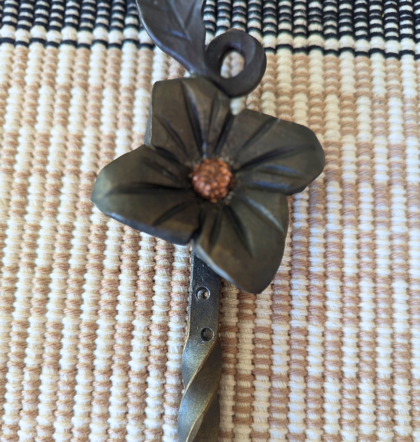 Forged Steel Key/Towel Hook- Small/Large Flower Leaf Design, Handmade w/ Twisted Accent- Blacksmith Created Kitchen, Entryway, Bathroom Dec.